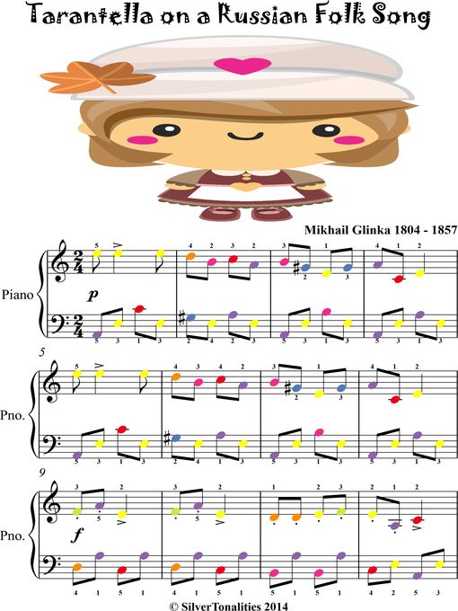 Title details for Tarantella on a Russian Folk Song Easy Piano Sheet Music with Colored Notes by Mikhail Glinka - Wait list